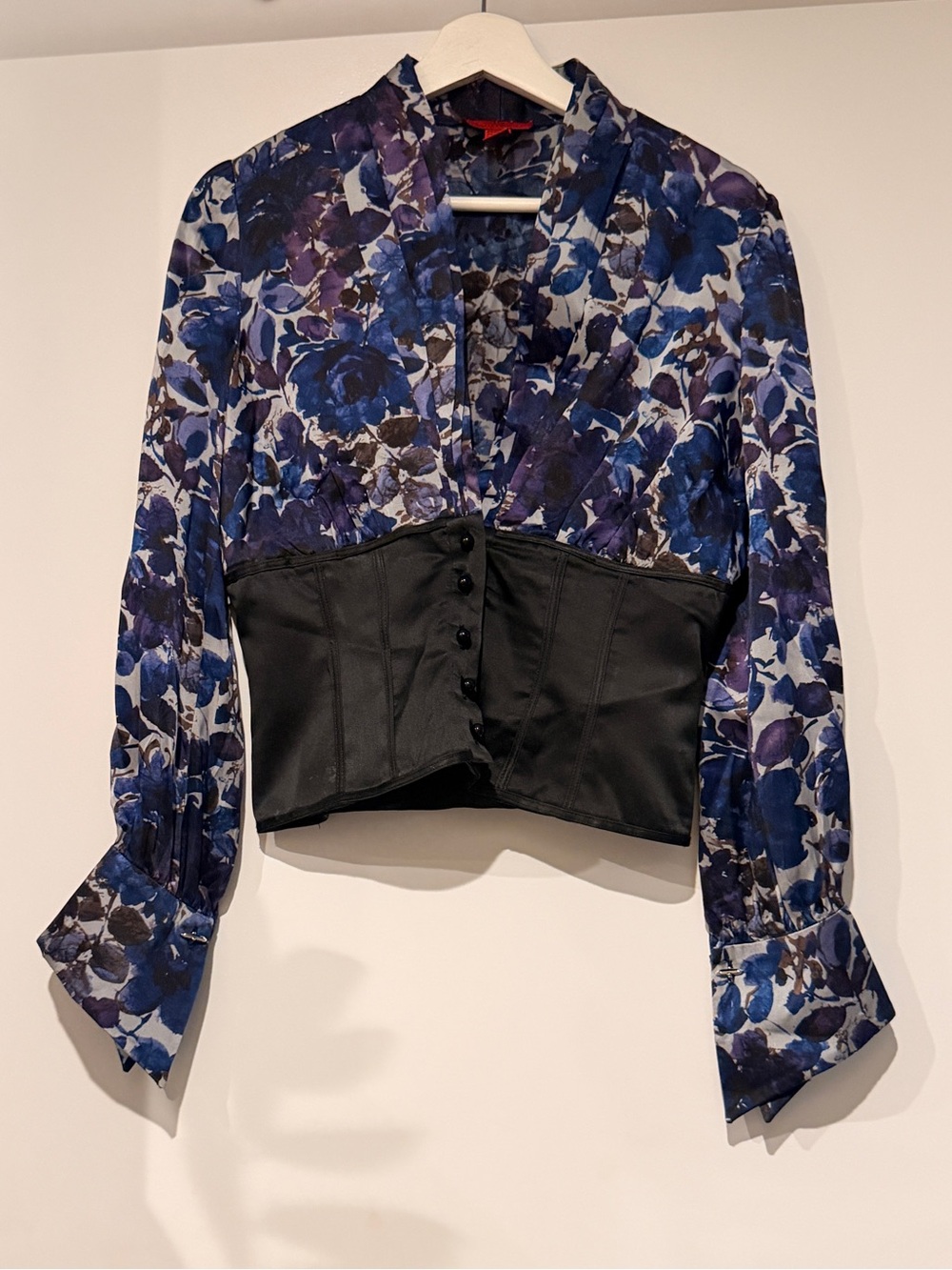 JS Collections Blue and Purple Floral Corset-Style Blouse size S